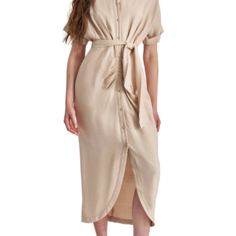 NWT Women’s DKNY Women's Short Sleeve Collar Washer Dress-Elegant Beige-6